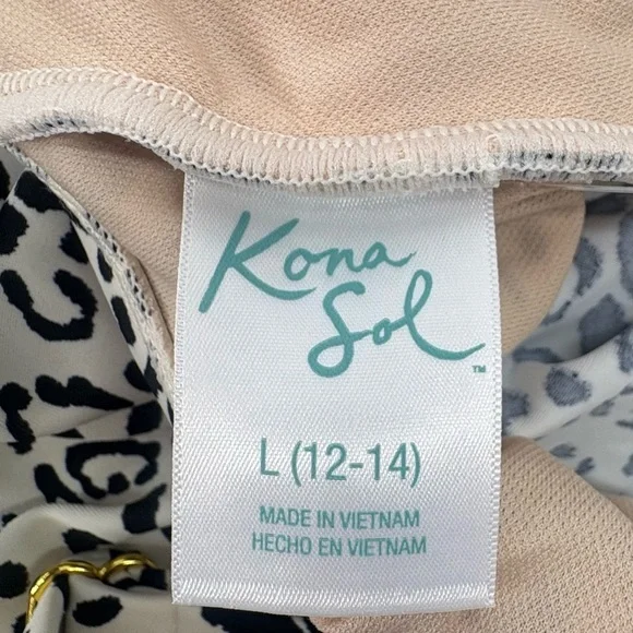 KONA Sol Large (12-14) Off White/Black Twist-Front Leopard Print Tankini Top New - Picture 5 of 12